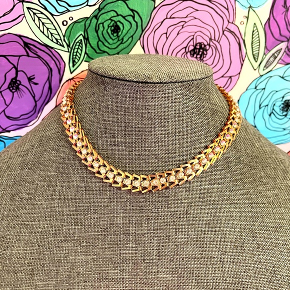Jewelry - Vintage Y2K Intricate Rose Gold Tone Interlocking Metal Choker With CZ Accents